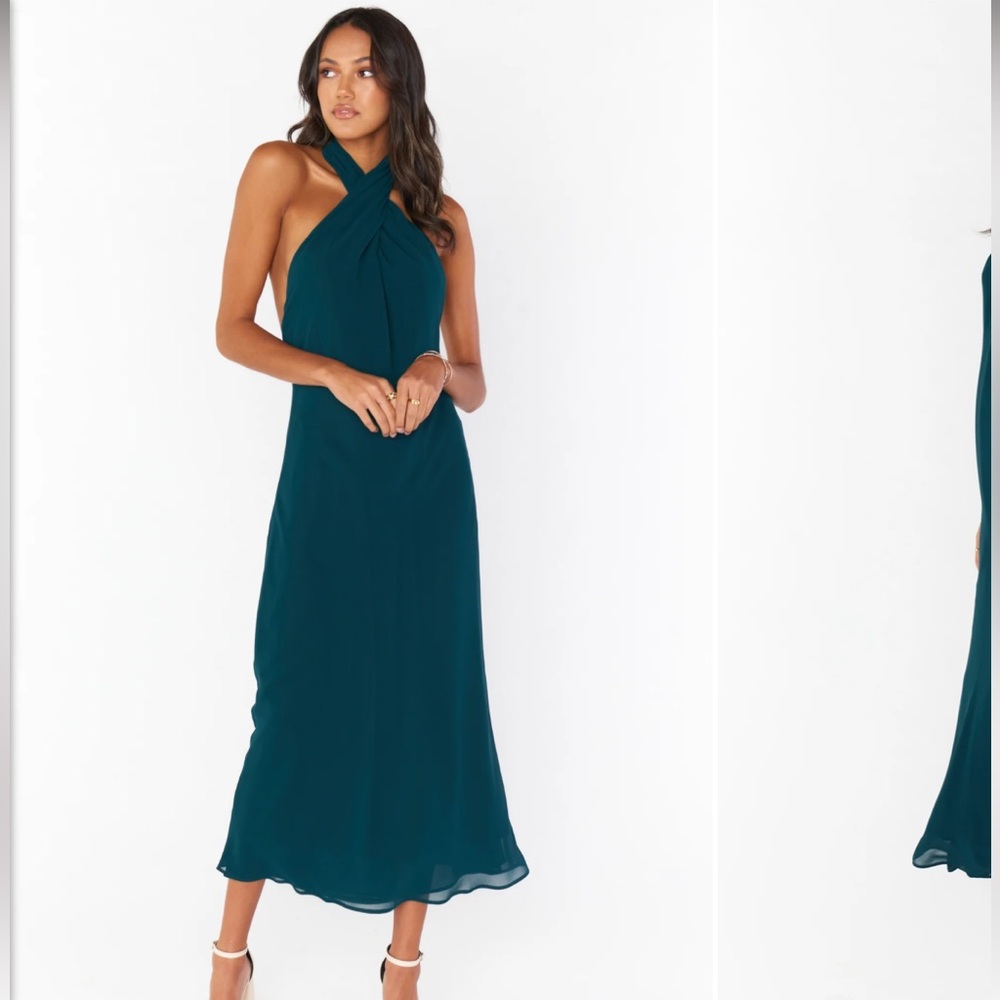 Show Me Your MuMu Jasmine Halter Midi Dress in Emerald Chiffon